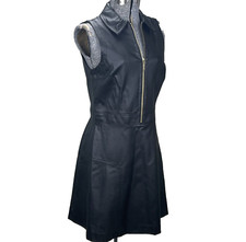 Michael Kors Faux Leather Dress Size 6 Black Half Zip Moto Biker