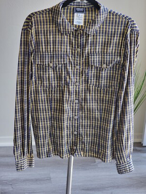 Versace Jeans Couture Women's Medusa Buttons Blue/Yellow Stripped Shirt. Sz M