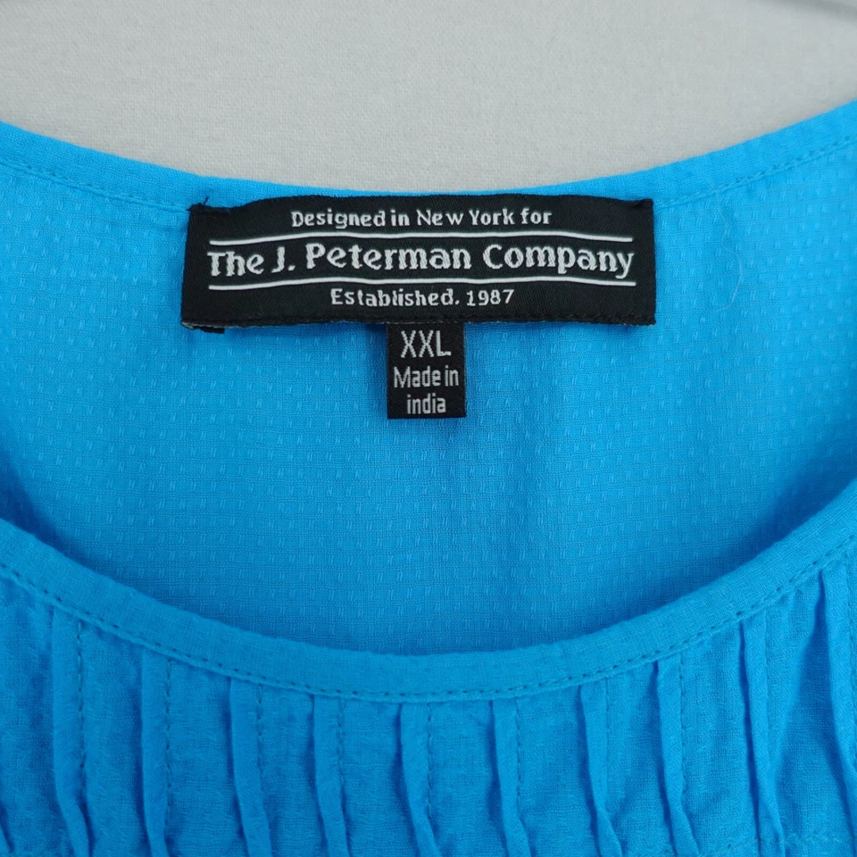 J Peterman Pintuck Dress Womens XXL 2XL Blue Fit Flare Viscose Cotton Blend - Image 3 of 4