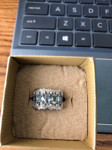Rhodium over Sterling Silver Brazilian Aquamarine/White Zircon Ring, JTV - Picture 5 of 6