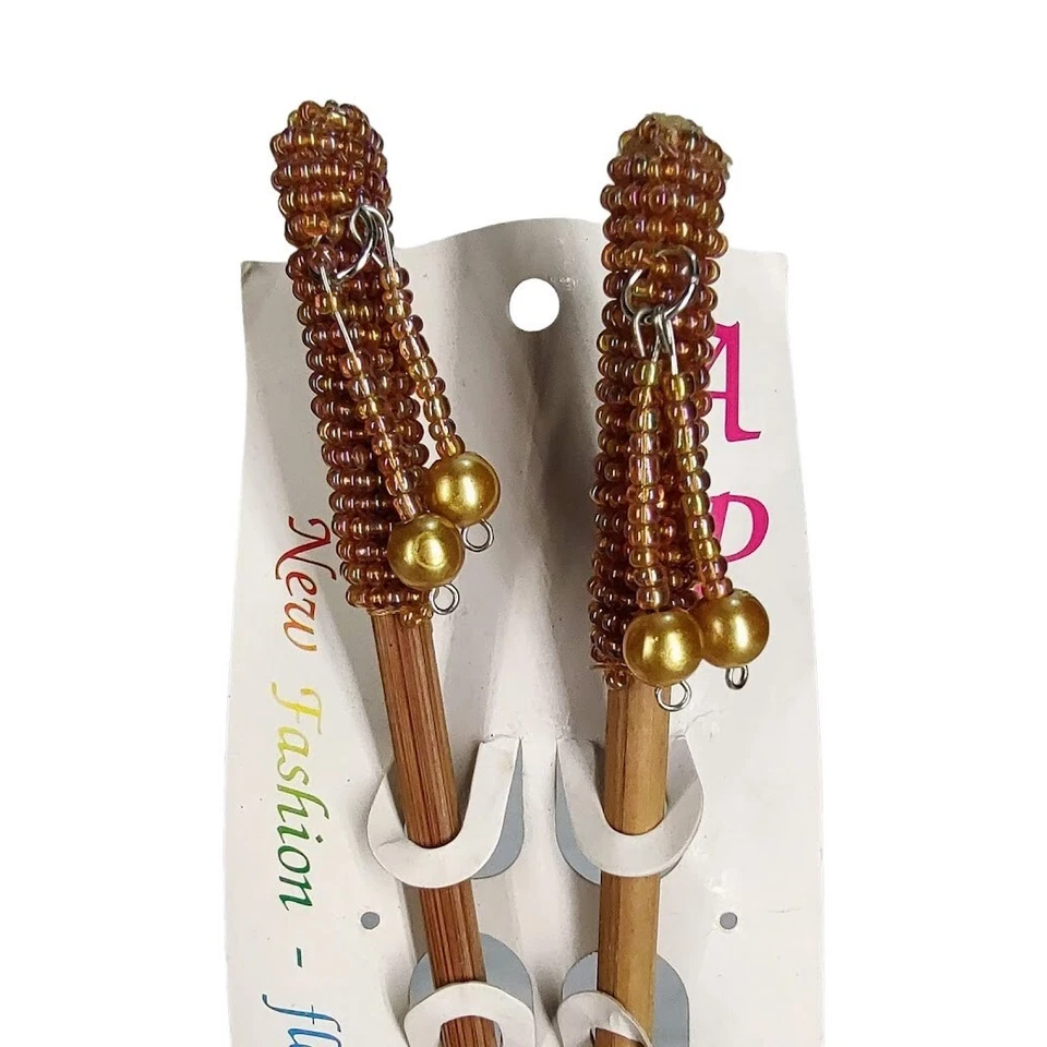 Vintage AP Beaded Wooden Handmade Brown Juda Pin / Hair Stick for Woman & Girls - Image 3 of 4