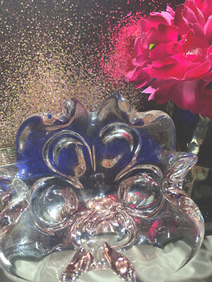 pink blown glass candy dish 