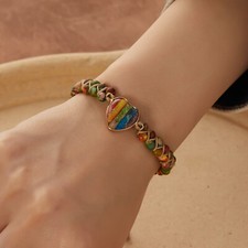 Galaxy Sea Sediment Boho Heart Shape Handmade Healing Reiki Beaded Bracelet Gift