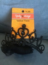 CVS SPOOKY VILLAGE BLACK HALLOWEEN VEILED TIARA ONE SIZE - NEW IN PACKAGE