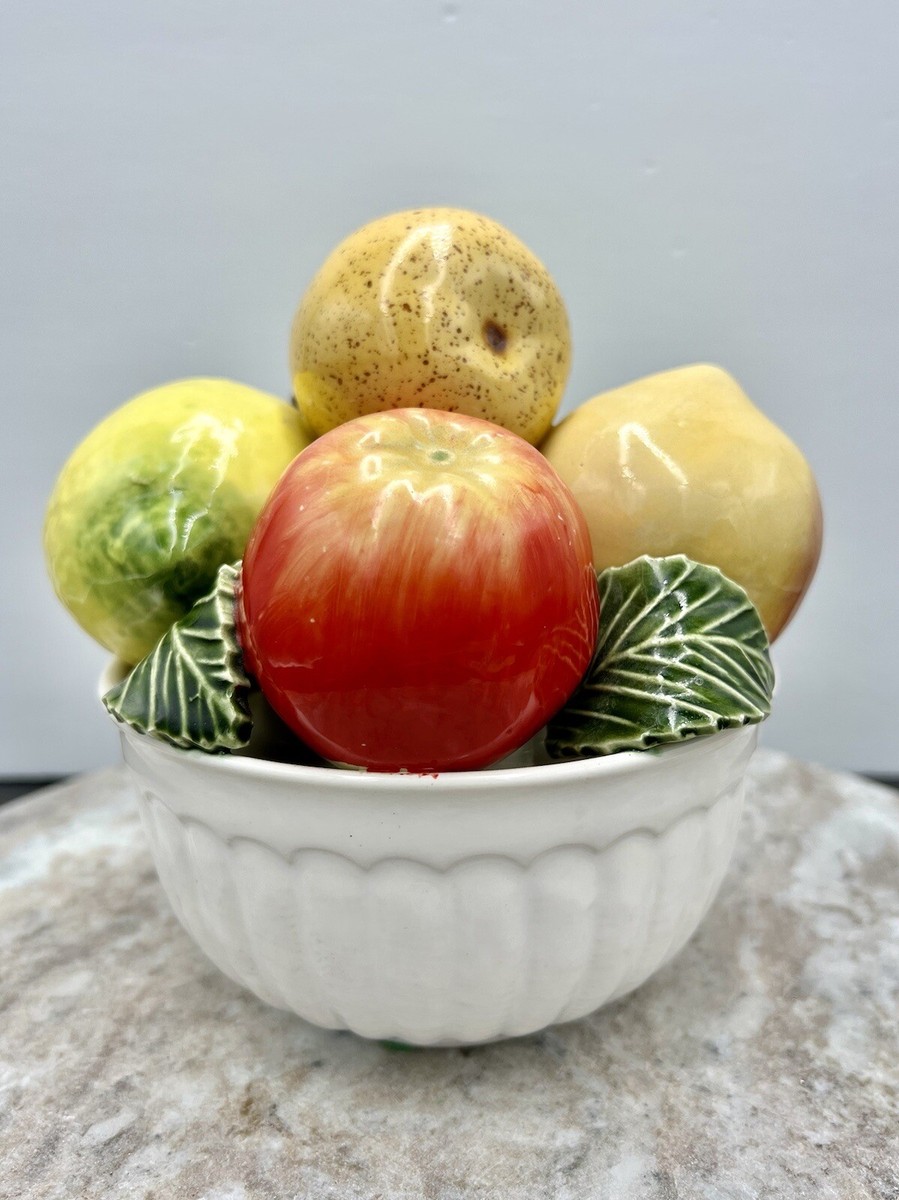 Majolica Ceramic Fruit in Bowl Table Center Piece Mid Century