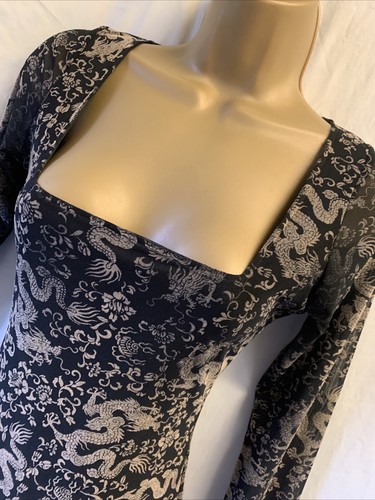 Topshop Motel Dragon Tattoo Mesh Size Small Bodycon L/S Summer Mini Dress Y2K - Picture 4 of 17