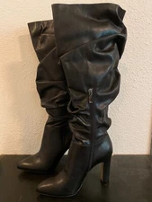 THE FIX WOMEN'S Sz 8 Black KENNEDI POINTED-TOE TO-THE-KNEE SLOUCH BOOT 