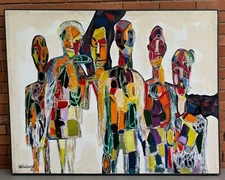 Vintage 60s MCM Abstract Figural Oil Painting Mid Century Modern Walchshauser