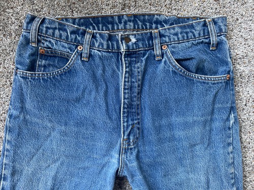 Vintage 70s Mens 33x32 Orange Tab Levi’s 505 Dark Blue Straight Leg Denim Jeans - Picture 10 of 12