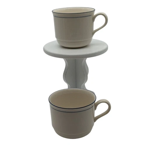 Lenox Chinastone Blue Pinstripes Coffee Cups Set of 2 EUC