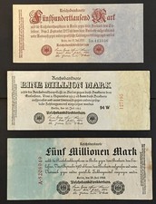 1923 GERMAN MARK BANKNOTES P92, P94, and P95 - 500,000, 1 MILLION AND 5 MILLION