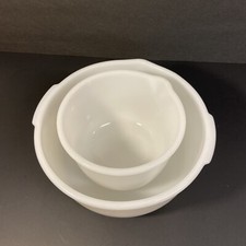 Lot of 2 Vintage Glasbake White Milk Glass Mixing Bowls for Sunbeam Mixer 15&24