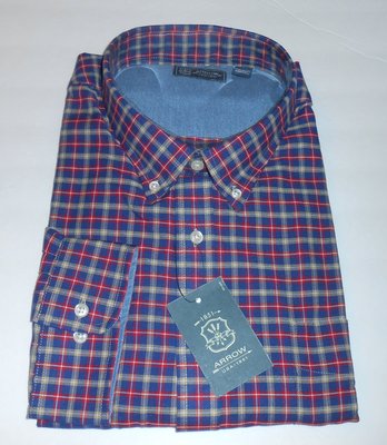 Arrow Men's Long Sleeve Botton Down Collar Plaid Shirt Dover 2XL NWT
