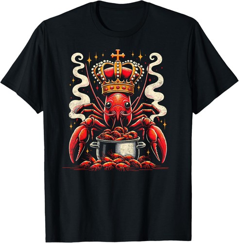 NEW LIMITED Crawfish King Of The Boil Louisiana Cajun Seafood T-Shirt - Picture 1 of 3
