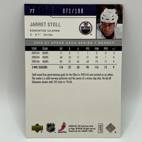 2006-07 Upper Deck Exclusives Jarret Stoll #77 /100 - Picture 2 of 2