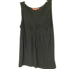 Elle Sleeveless Blouse Tank Pintucked V-Neck with Twist at Bust Black Size Large