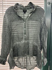 ANA A New Approach Women's Blouse Medium Green Button Down High Low Hem Top