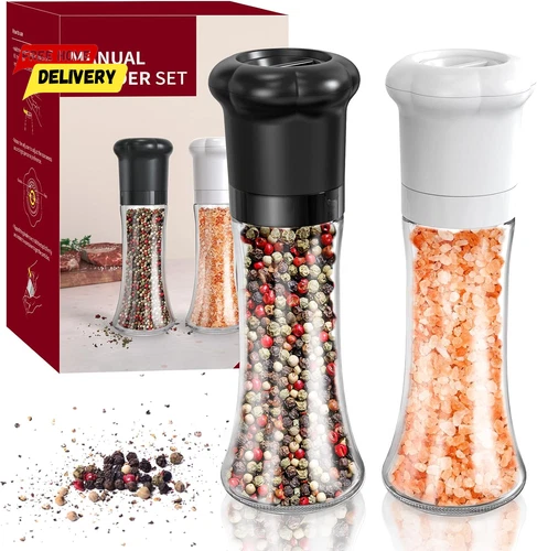 Manual Salt and Pepper Grinder Set for Professional Chef, Refillable Adjustable
