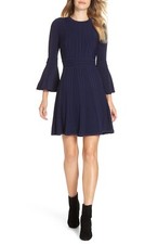 Eliza J Women's Blue Bell Sleeve Knit Fit And Flare Dress Size M $128