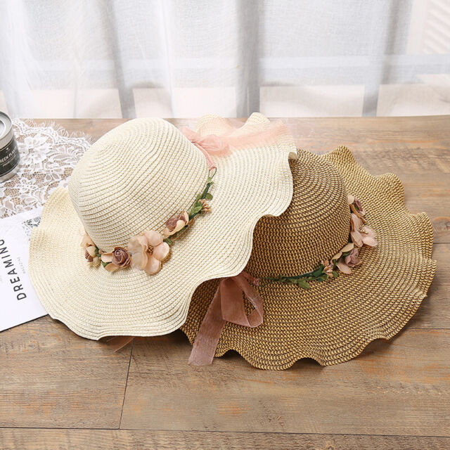 Ladies Straw Cap Summer Sun Hat Foldable Beach Floppy Floral Large Brim Hat Ladies Straw Cap Summer Sun Hat Foldable Beach Floppy Floral Large Brim Hat