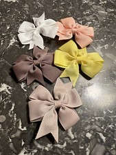 Lot of 5 NEW Girls Pinwheel Hair Clip Bows - White, Peach, Brown, Taupe, Yellow