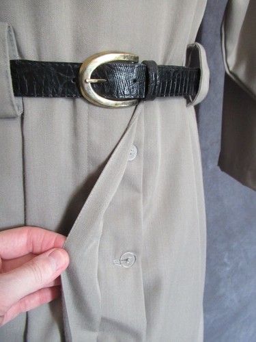 80's Vintage Clues Collections Khaki Beige Safari Button Back Belted Shirt Dress - Picture 6 of 12