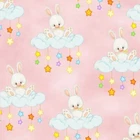 Comfy Cute Bunnies on Clouds Pink Background Cotton FLANNEL Fabric 1/2 YARD