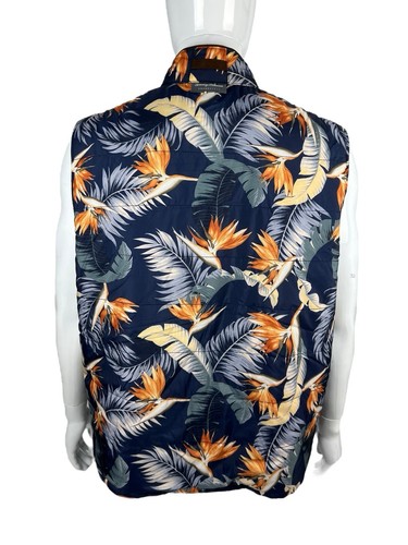 Tommy Bahama Mens XL Vest Harris Tweed Blue Floral Reversible Wool Casual Zip Up - Picture 8 of 12