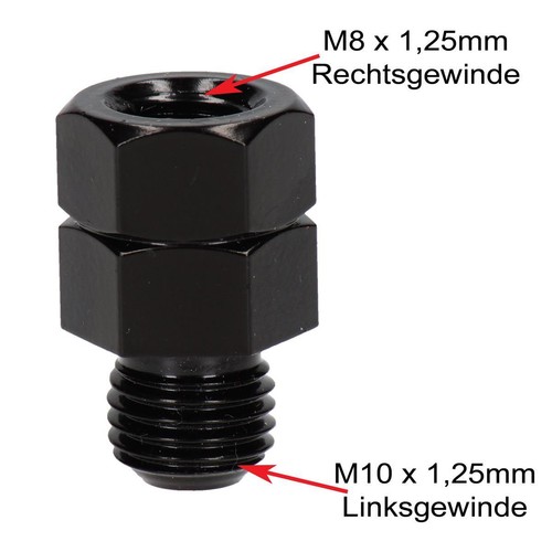 Adaptador De Espejo M10x1,25 Izquierda Exterior/M8x1,25 Derecha Interior Negro - Imagen 1 de 2