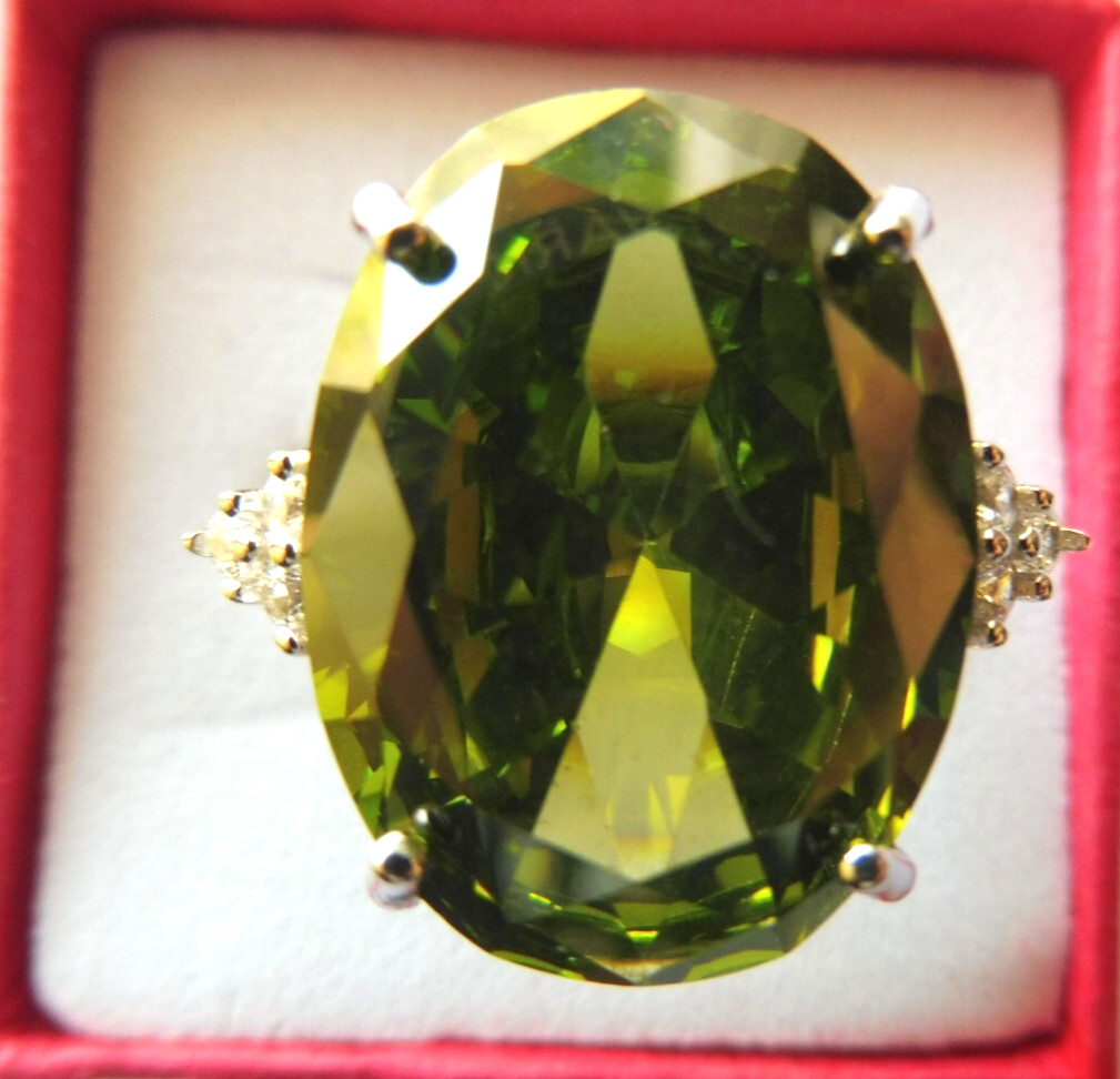 Bague péridot 30 carats réglable en argent avec zircons pour femme