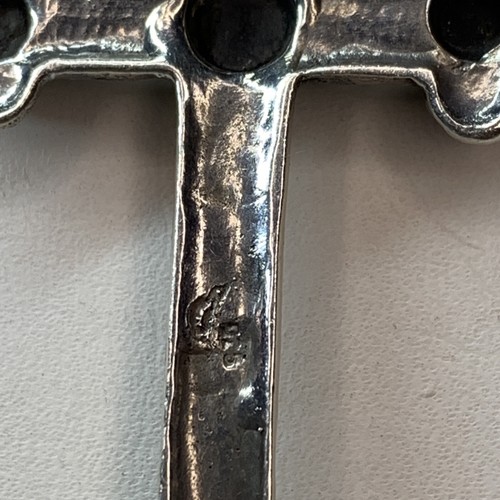 Vintage Sterling Cross Necklace Onyx Marcasite 925 Silver Tested 24” Signed ? - Picture 6 of 12