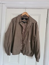 Mens Vintage Waterproof Brown Faux Suede Jacket Size L Large Satin Lining