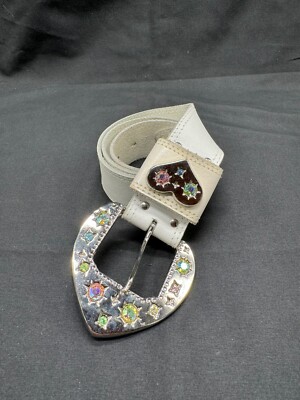 小物 vintage 80s leather-jewelry belt Vintage Leather Jewelry Belt 1980s Black Wide Genuine