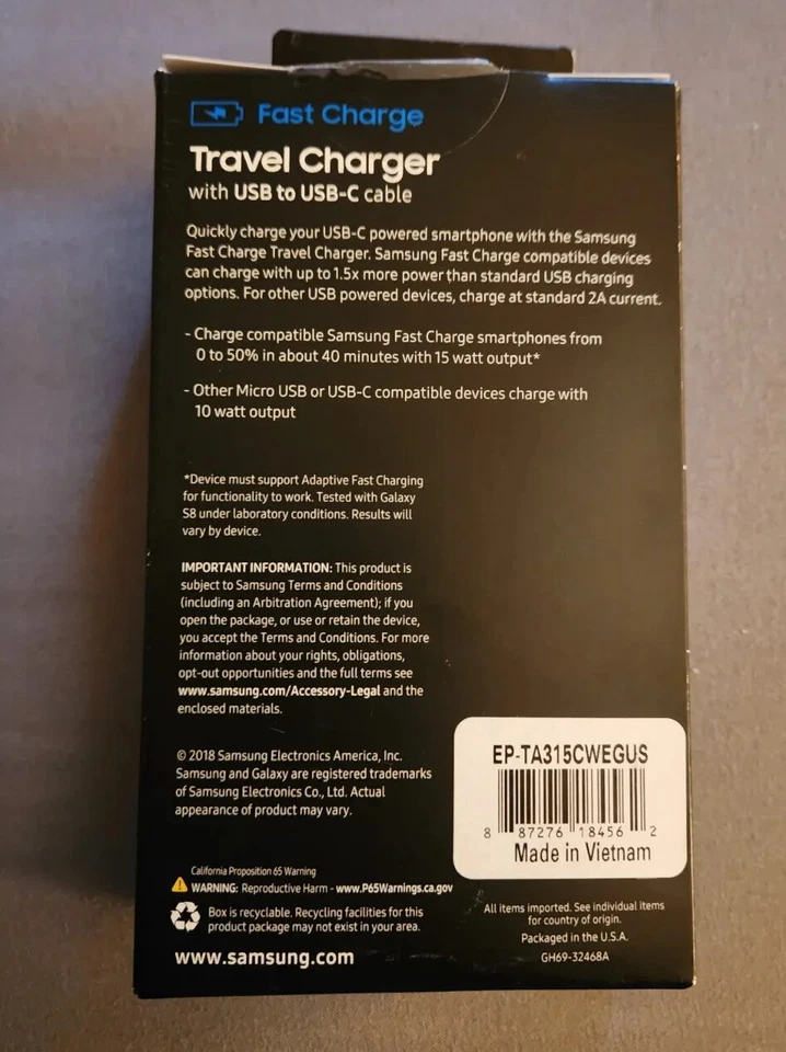 Samsung Adaptive Fast Wall Charger w/ removable charging cable EP-TA20JWE - Image 2 of 2