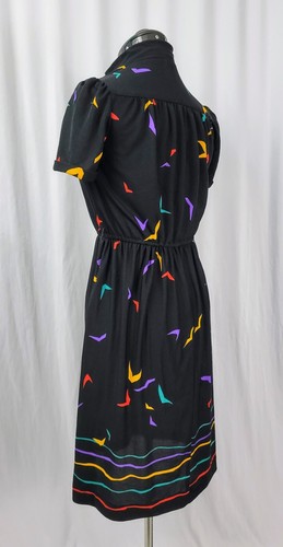 Vintage Black Blouson Dress with Red/Yell/Green/Purp "V's" & Border Size S/M? - Picture 12 of 17