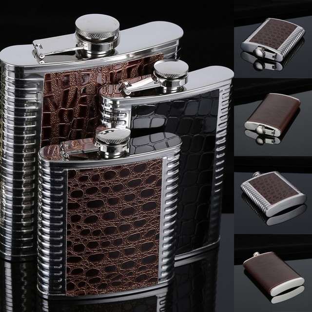 Glossy Black 8oz Stainless Steel FLASK Screw Down Cap Liquor Alcohol Hip Pocket