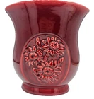 Red Wing Pottery Burgundy Red Maroon Vase B2002 Embossed Flowers Gray Interior