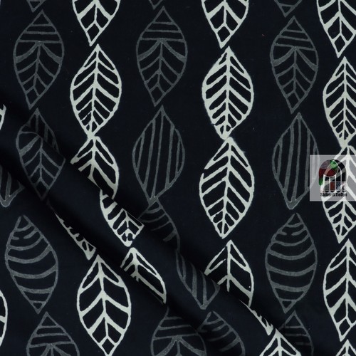 Indian Hand Block Black Cotton Fabric Natural Print Handmade Sanganeri 1 Yard - Picture 2 of 5