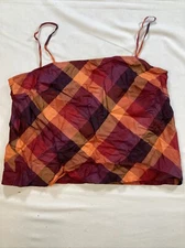 Vtg Esprit Womens 7/8 Brown Red Orange Checkered Boho Cami Spaghetti Strap Top