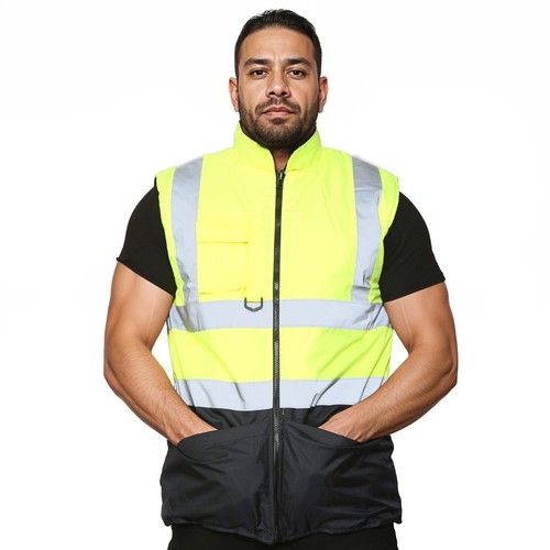 Hi Viz Body Warmer Waterproof Fleece Reversible Visibility Gilet Waistcoat - Picture 10 of 12
