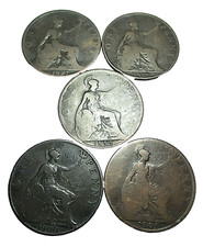 5 x UK PENNIES 1897,98,99, 1900, 01. VEILED HEAD QUEEN VICTORIA  # 107/6/24