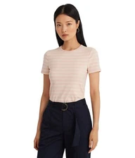 Lauren Ralph Lauren Women's Striped Stretch Cotton Crewneck Tee Pale