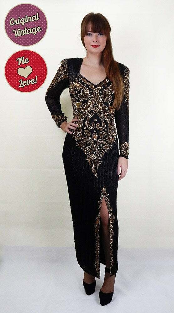 Oleg Cassini Dress | Vintage Oleg Cassini Bead & Sequin Dress Size 10 Statement