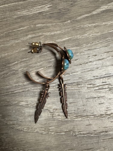 copper and turquoise earrings Vintage Arrows Feather Southwest Bin 16 - Picture 2 of 2