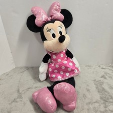 Disney Minnie Mouse Plush Pink Polka Dot Dress Shimmer Bow Just Play 19 Inch