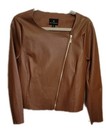 Worthington Chic Asymmetrical Moto Jacket Medium Vegan Leather Minimalist Carmel — photo 1