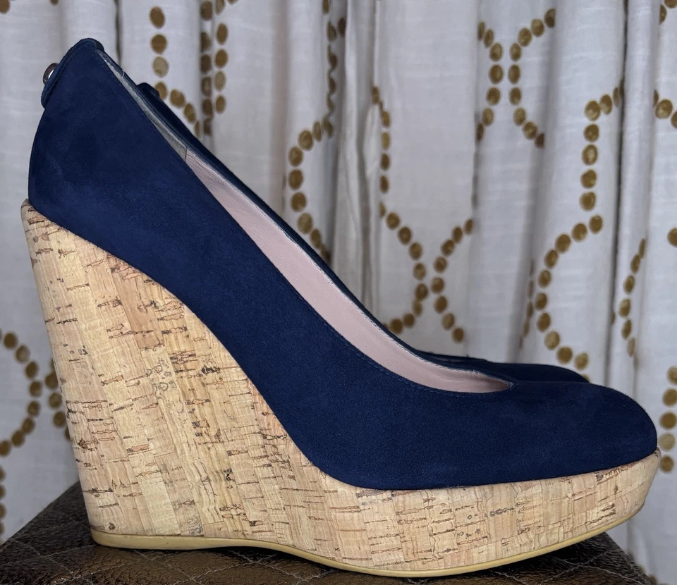 STUART WEITZMAN Desmayo de Corchos 6.5M Azul Gamuza Corcho Plataforma Cuña ASO Kate Middleton Foto 3 de 4