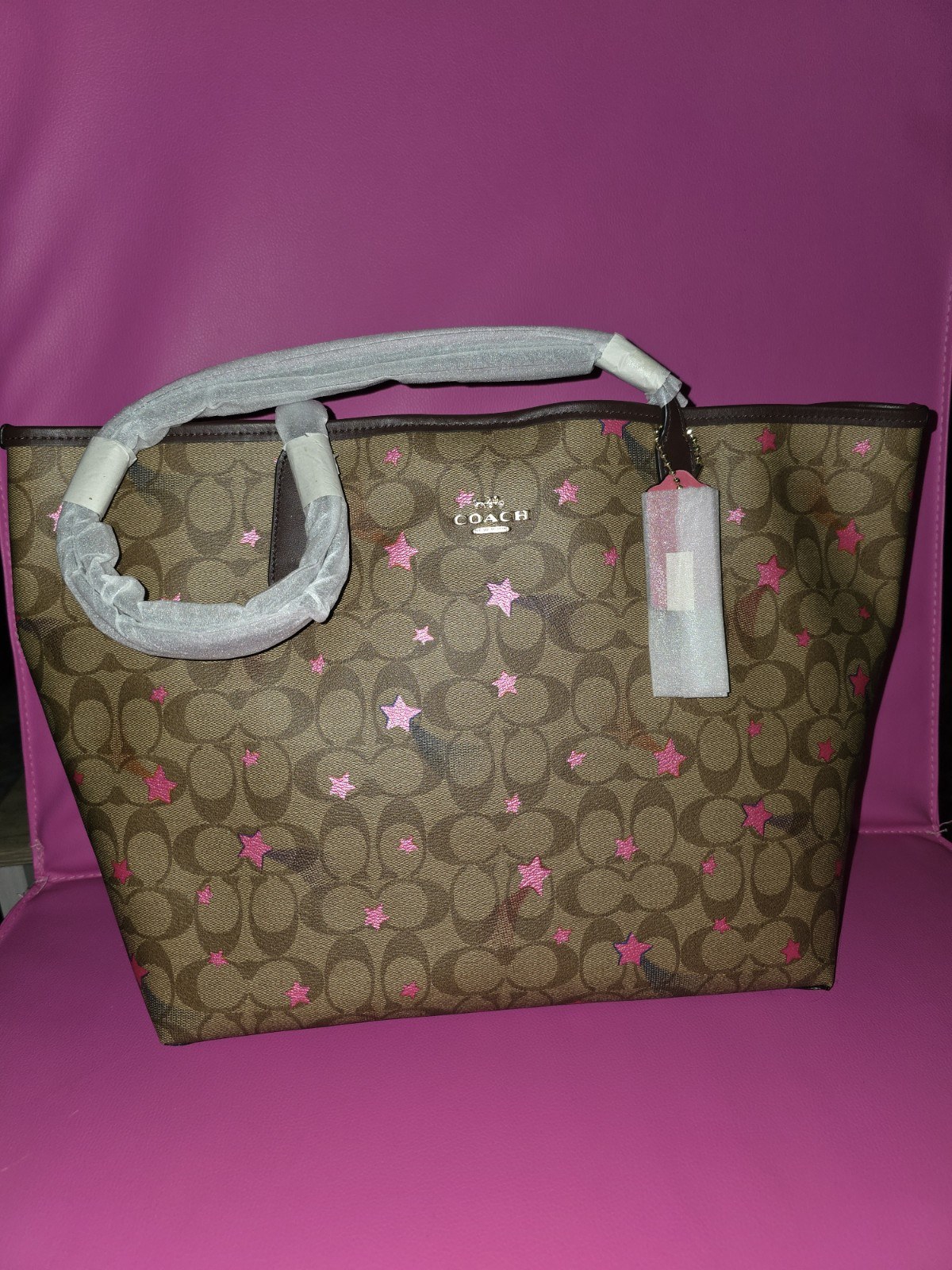 Coach Signature Gallery Women's Tote Bag in Brown and Pink