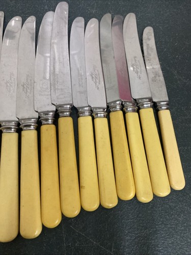 Vintage Set Of 22 Faux Bone Handle Dinner & Butter Knives Cutlery - Picture 5 of 12