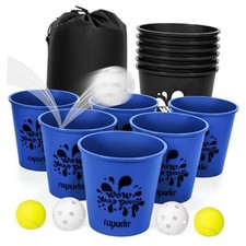 Giant Yard Pong,Yard Games with Durable Buckets and Large Blue and Black